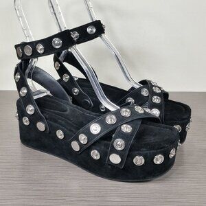 Alexander Wang Sandrah Studded Platform Sandal Black Suede Womens Size 10.5/40.5